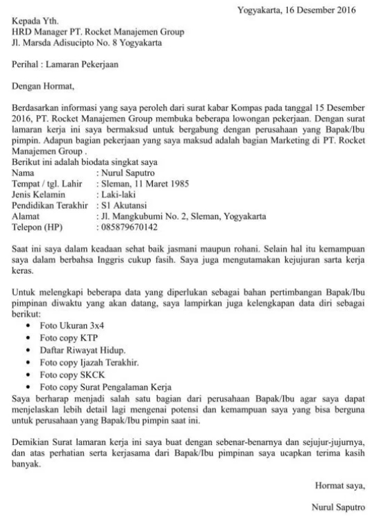 Detail Contoh Surat Lamaran Kerja Dari Iklan Di Internet Nomer 53