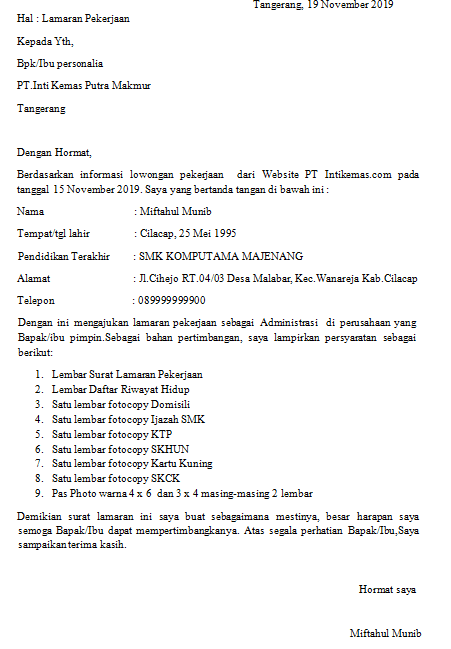 Detail Contoh Surat Lamaran Kerja Dari Iklan Di Internet Nomer 9