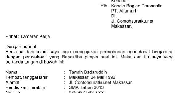 Detail Contoh Surat Lamaran Kerja Di Alfamart Nomer 52