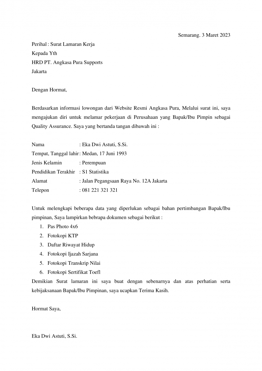 Detail Contoh Surat Lamaran Kerja Di Bandara Nomer 2