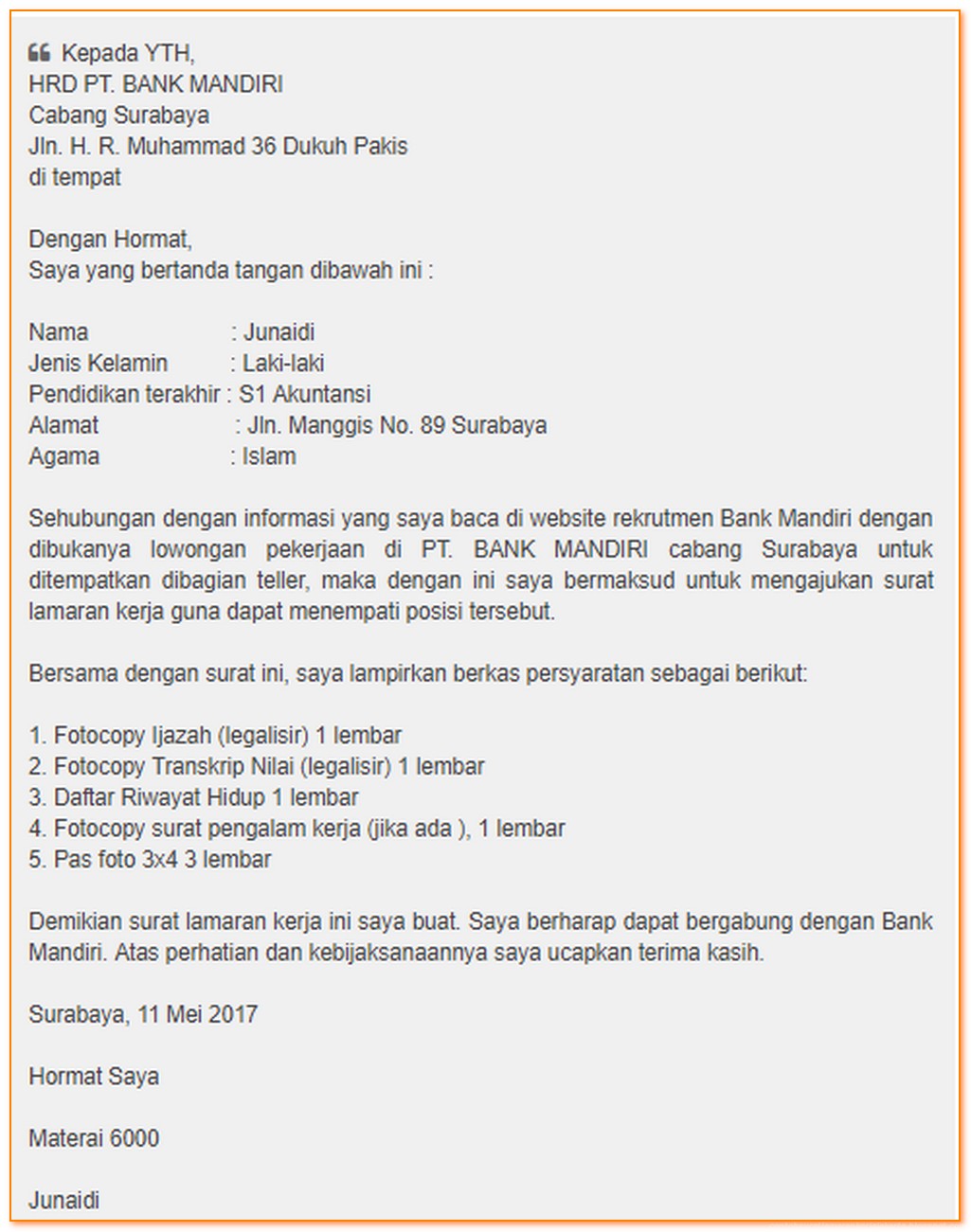 Detail Contoh Surat Lamaran Kerja Di Bank Nomer 53