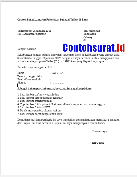 Detail Contoh Surat Lamaran Kerja Di Bank Bri Nomer 50