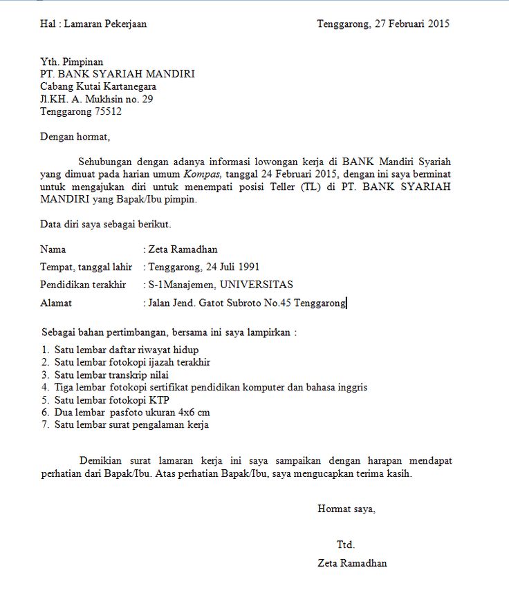 Detail Contoh Surat Lamaran Kerja Di Bengkel Nomer 8