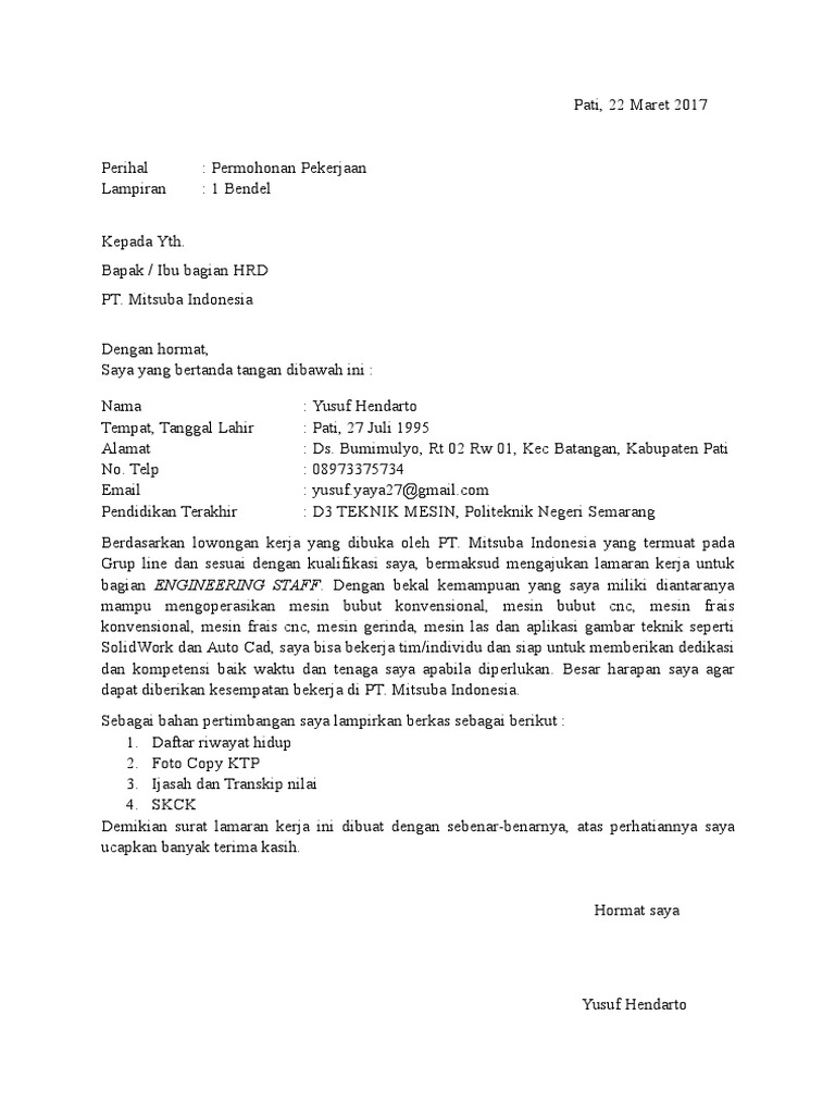 Detail Contoh Surat Lamaran Kerja Di Bengkel Mobil Nomer 36