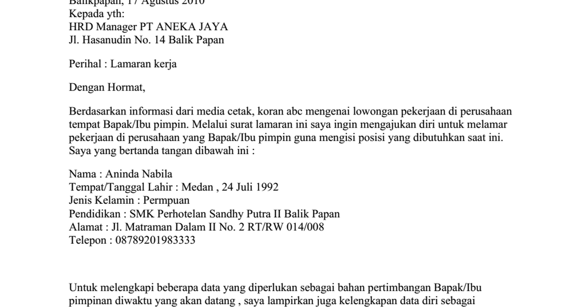 Detail Contoh Surat Lamaran Kerja Di Bengkel Mobil Nomer 42