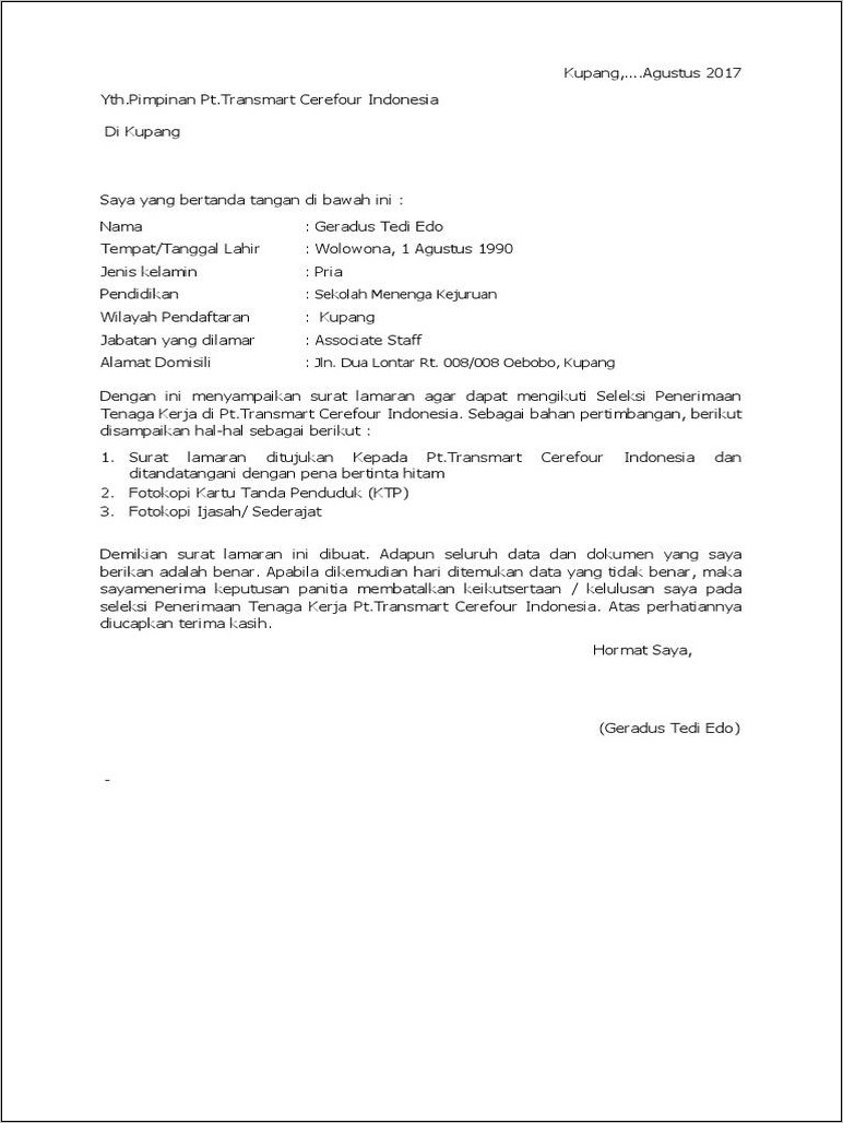 Detail Contoh Surat Lamaran Kerja Di Carrefour Nomer 11