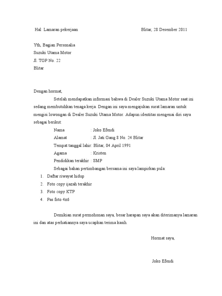 Detail Contoh Surat Lamaran Kerja Di Dealer Nomer 9
