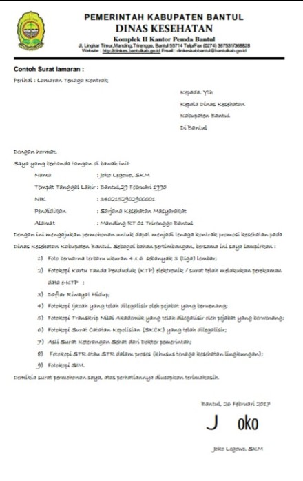 Detail Contoh Surat Lamaran Kerja Di Dinas Kesehatan Nomer 44