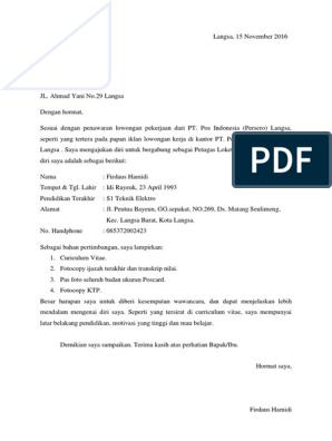 Detail Contoh Surat Lamaran Kerja Di Kantor Nomer 21