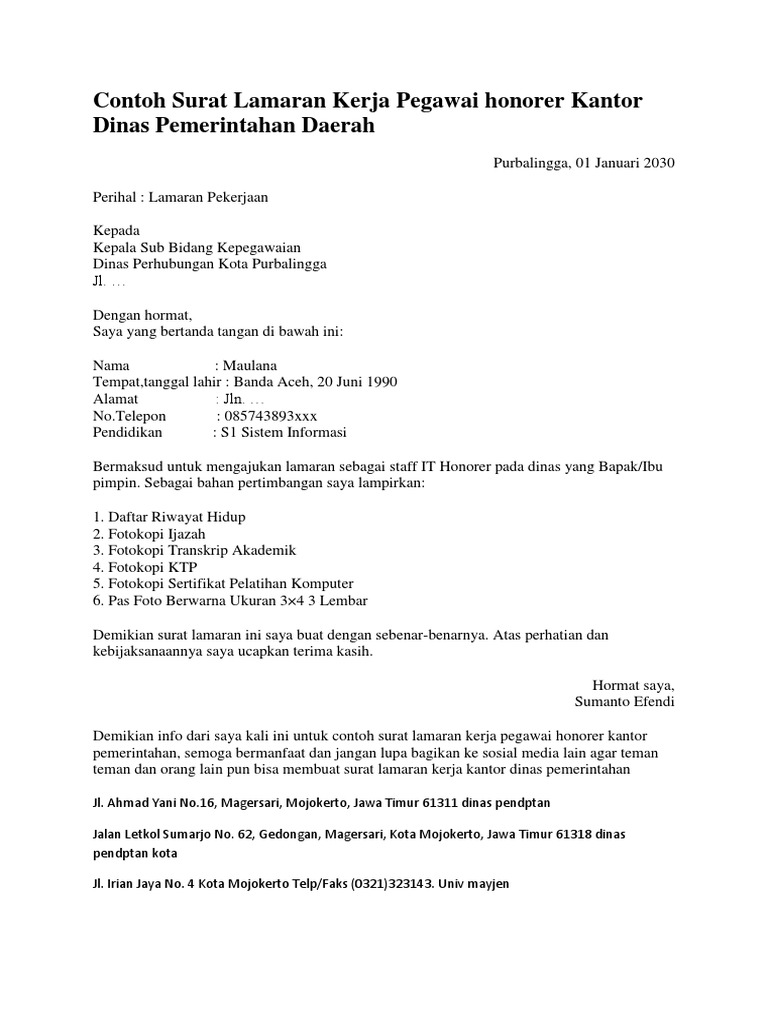 Detail Contoh Surat Lamaran Kerja Di Kantor Bupati Nomer 8