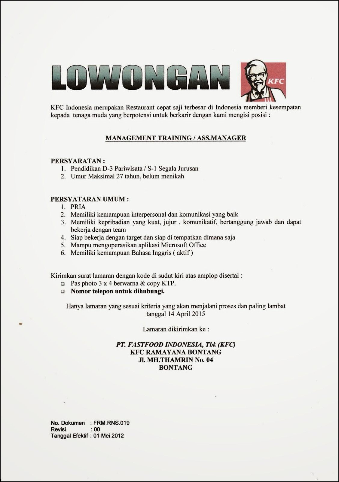 Detail Contoh Surat Lamaran Kerja Di Kfc Nomer 6