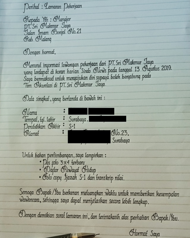 Detail Contoh Surat Lamaran Kerja Di Koran Nomer 17