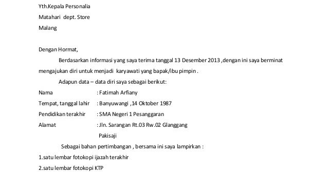 Detail Contoh Surat Lamaran Kerja Di Matahari Nomer 13