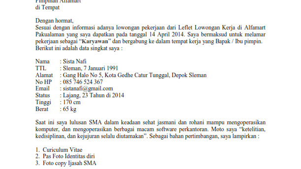 Detail Contoh Surat Lamaran Kerja Di Minimarket Nomer 52