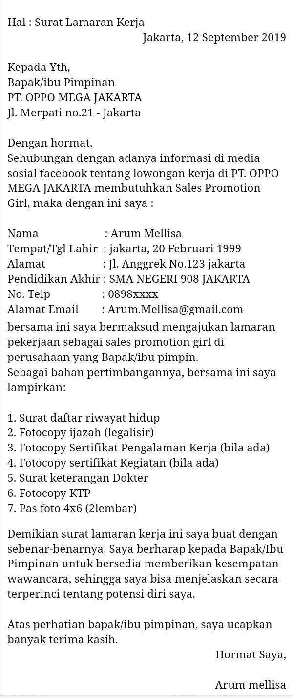 Detail Contoh Surat Lamaran Kerja Di Oppo Nomer 30