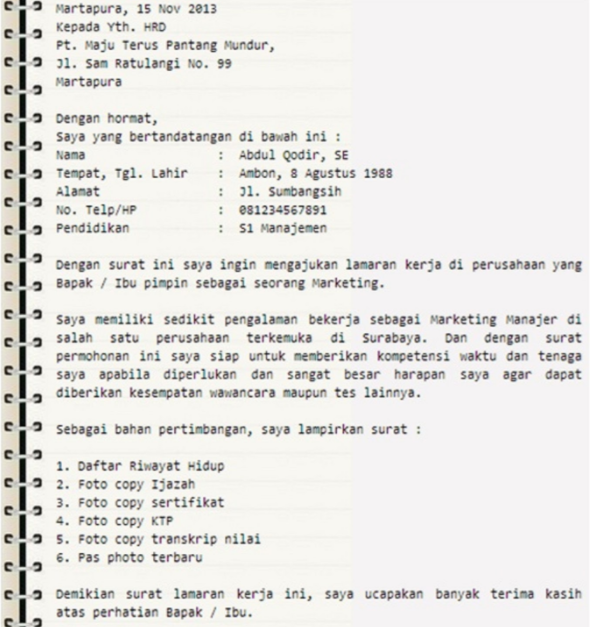 Detail Contoh Surat Lamaran Kerja Di Pabrik Nomer 47