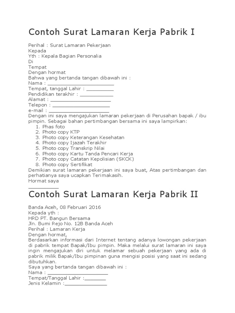 Detail Contoh Surat Lamaran Kerja Di Pabrik Nomer 9