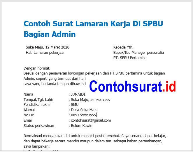 Detail Contoh Surat Lamaran Kerja Di Pom Bensin Nomer 45