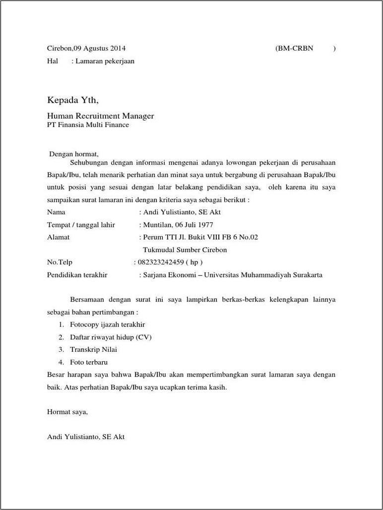 Detail Contoh Surat Lamaran Kerja Di Pt Ahm Nomer 6