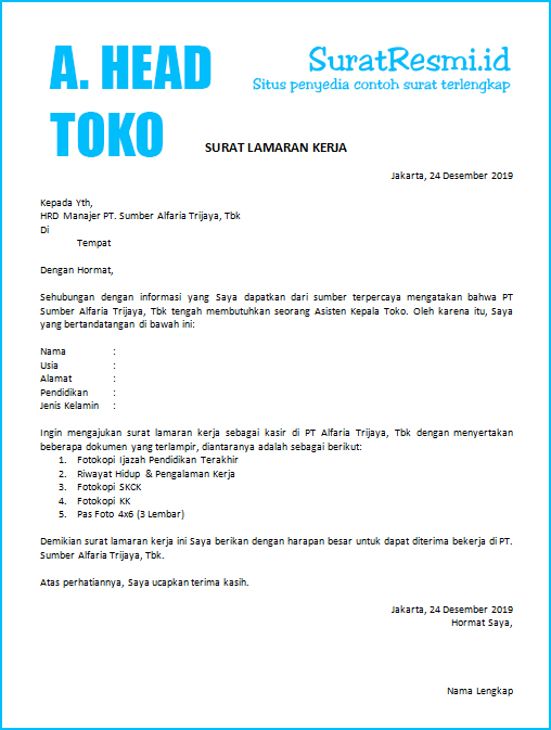 Detail Contoh Surat Lamaran Kerja Di Pt Alfamart Nomer 36