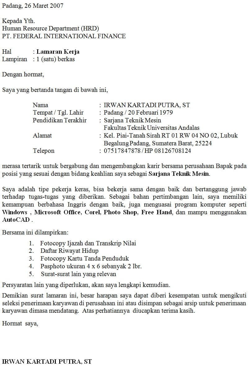 Detail Contoh Surat Lamaran Kerja Di Pt Sebagai Karyawan Lulusan Smk Nomer 39