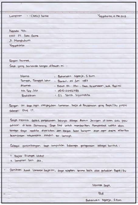 Detail Contoh Surat Lamaran Kerja Di Pt Sebagai Karyawan Tulis Tangan Nomer 18