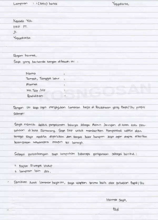 Detail Contoh Surat Lamaran Kerja Di Pt Sebagai Karyawan Tulis Tangan Nomer 9