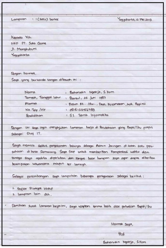 Detail Contoh Surat Lamaran Kerja Di Pt Tulis Tangan Nomer 13