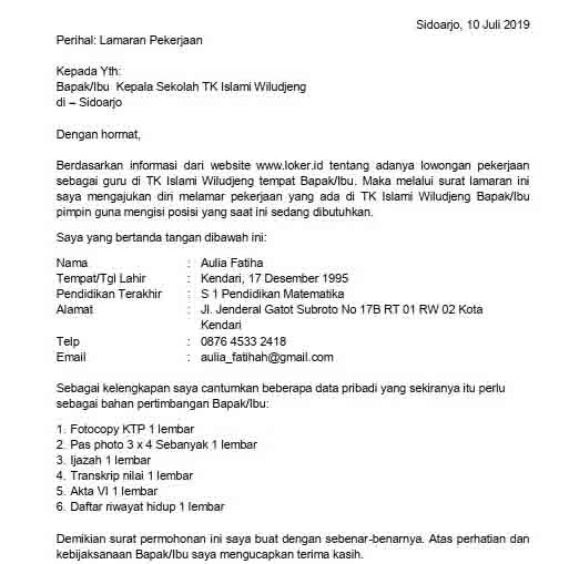 Detail Contoh Surat Lamaran Kerja Di Sekolah Dasar Nomer 13