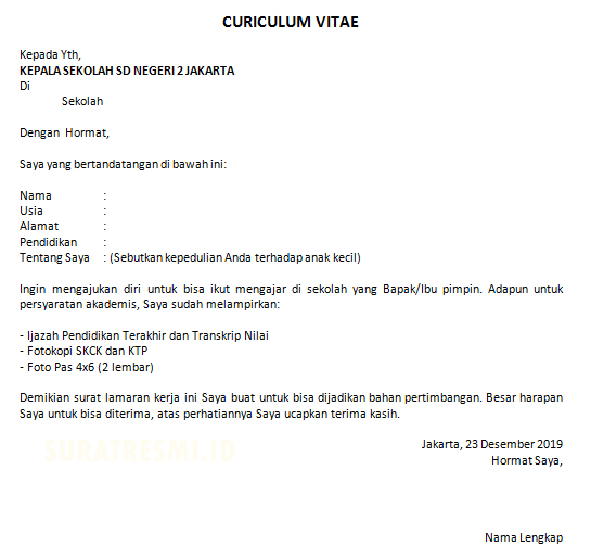 Detail Contoh Surat Lamaran Kerja Di Sekolah Dasar Nomer 23