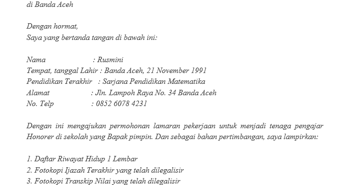 Detail Contoh Surat Lamaran Kerja Di Sekolah Dasar Nomer 46