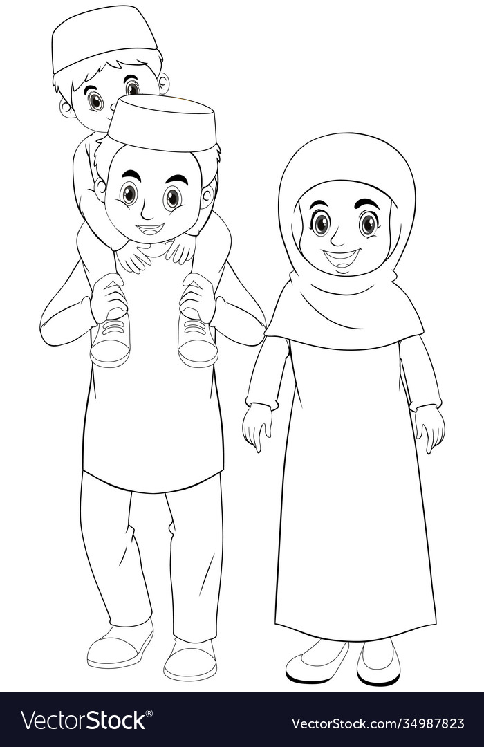 Detail Gambar Mewarnai Keluarga Muslim Nomer 14