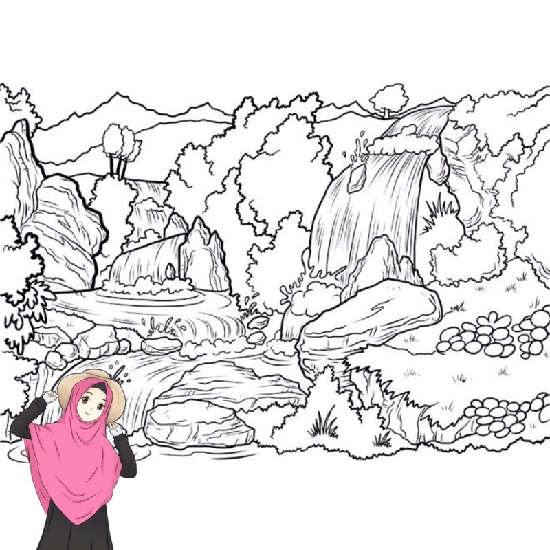 Detail Gambar Mewarnai Pemandangan Air Terjun Nomer 16