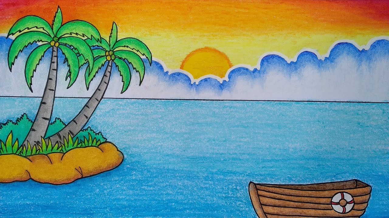 Detail Gambar Mewarnai Pemandangan Pantai Nomer 25