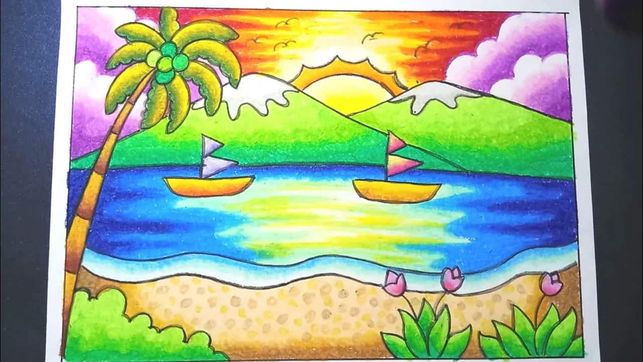 Detail Gambar Mewarnai Pemandangan Pantai Nomer 9
