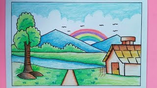 Detail Gambar Mewarnai Pemandangan Pelangi Nomer 11