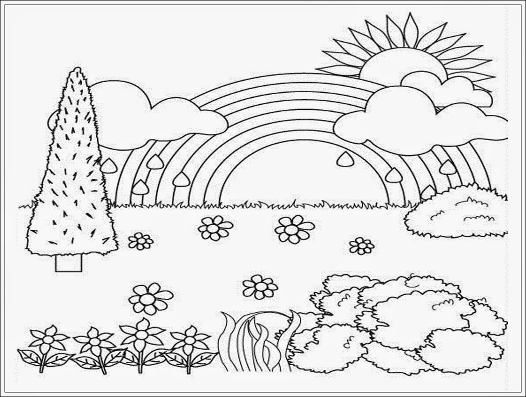 Detail Gambar Mewarnai Pemandangan Pelangi Nomer 7