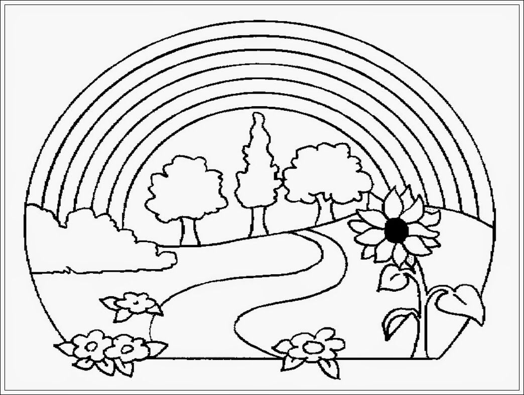 Detail Gambar Mewarnai Pemandangan Pelangi Nomer 10