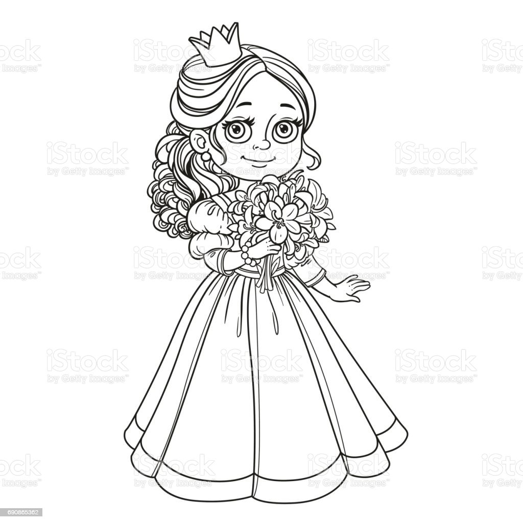 Gambar Mewarnai Princess Memegang Bunga - KibrisPDR