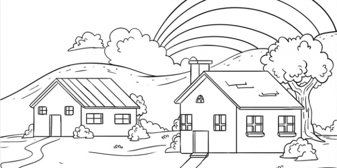 Detail Gambar Mewarnai Rumah Dan Pemandangan Nomer 11