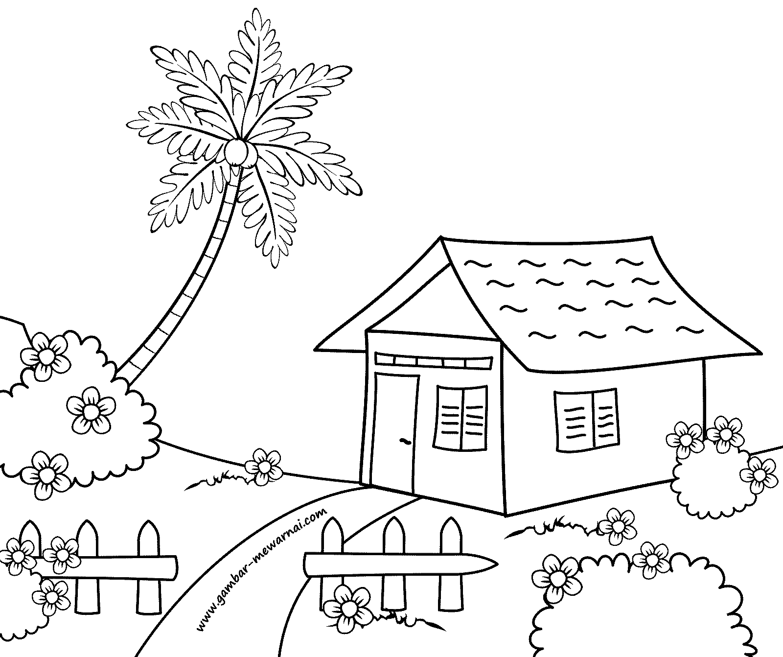 Detail Gambar Mewarnai Rumah Pemandangan Nomer 4