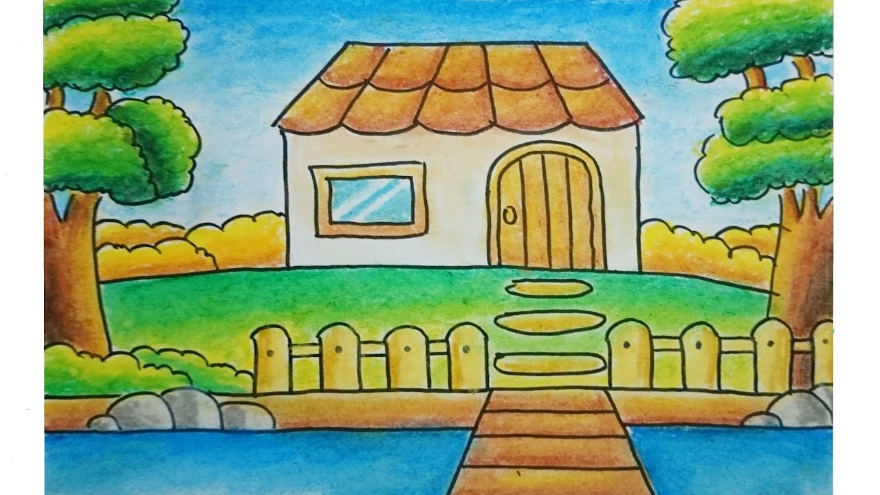 Detail Gambar Mewarnai Rumah Pemandangan Nomer 7