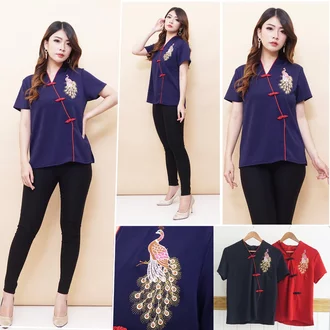 Detail Gambar Model Baju Atasan Krah Sanghai Wanita Nomer 6