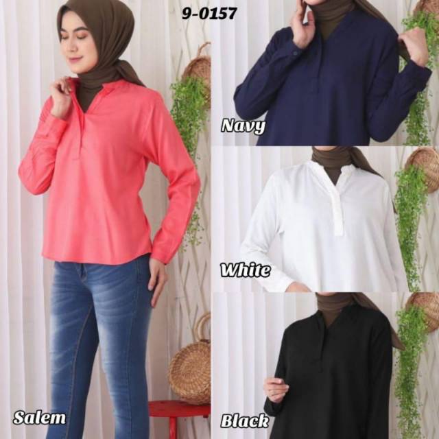 Detail Gambar Model Baju Atasan Krah Sanghai Wanita Nomer 10