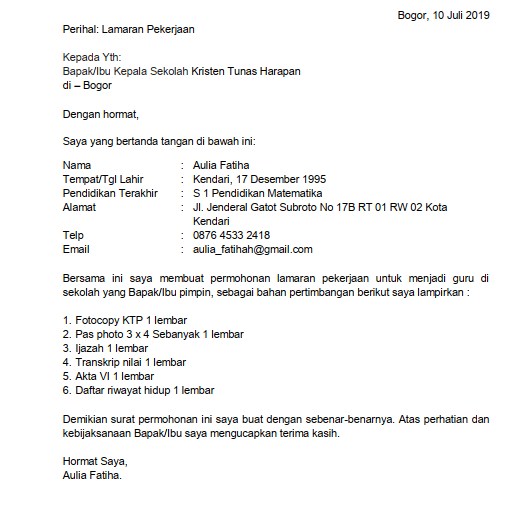 Detail Contoh Surat Lamaran Kerja Di Sekolah Nomer 11