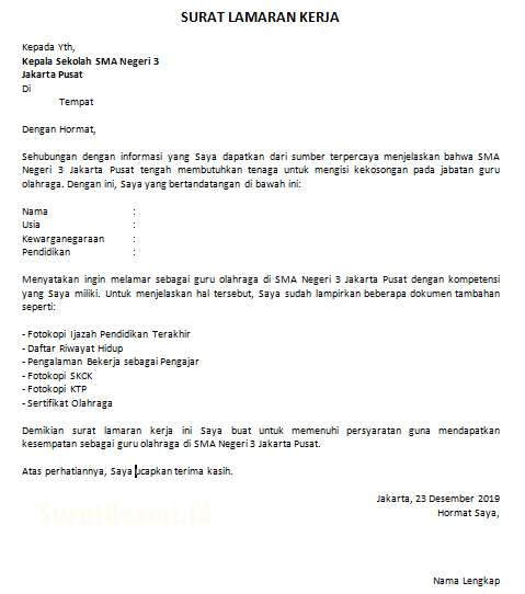 Detail Contoh Surat Lamaran Kerja Di Sekolah Smk Nomer 29