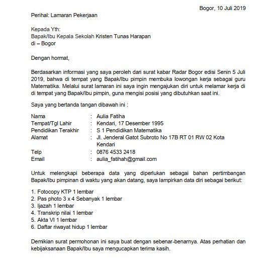 Detail Contoh Surat Lamaran Kerja Di Tempat Bimbel Nomer 15