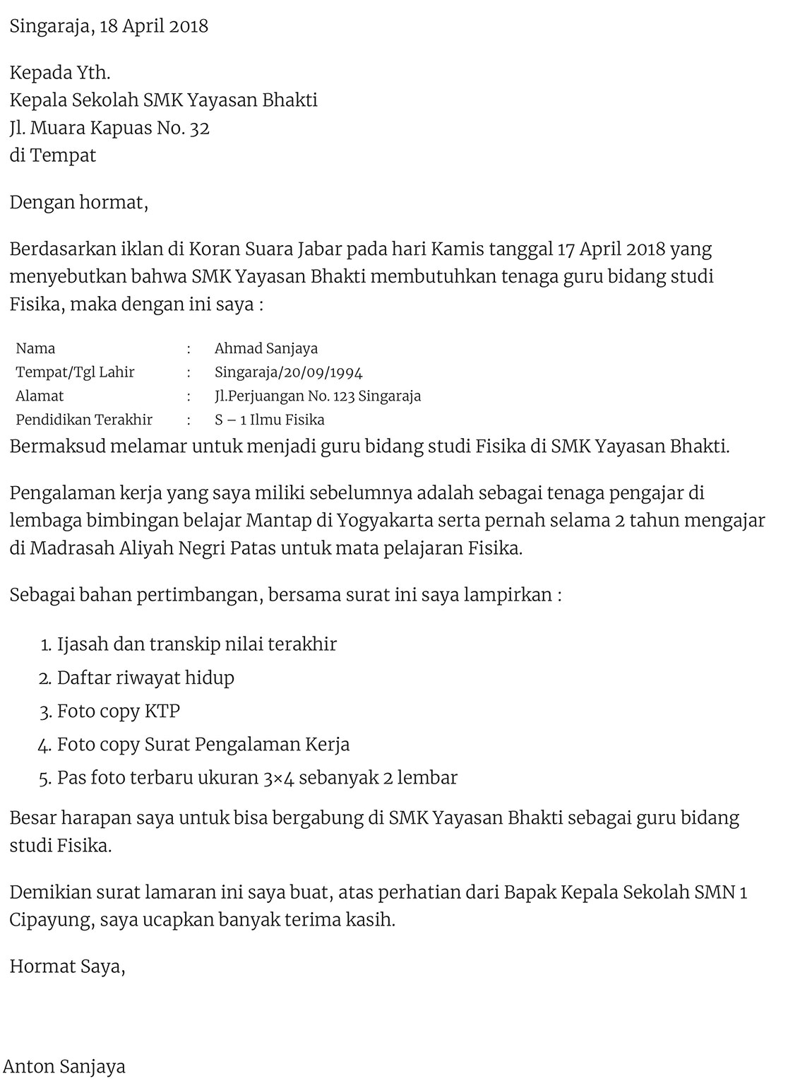 Detail Contoh Surat Lamaran Kerja Di Tempat Bimbel Nomer 43