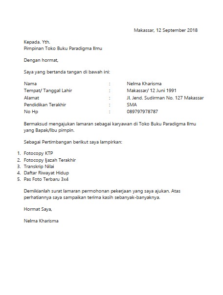 Detail Contoh Surat Lamaran Kerja Di Toko Hp Nomer 24