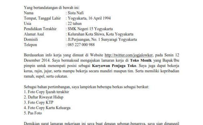 Detail Contoh Surat Lamaran Kerja Di Toko Pakaian Nomer 24